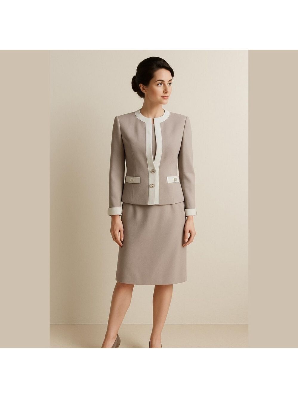 Vintage Henry Lee Taupe 2-Piece Dress Suit Size 10
